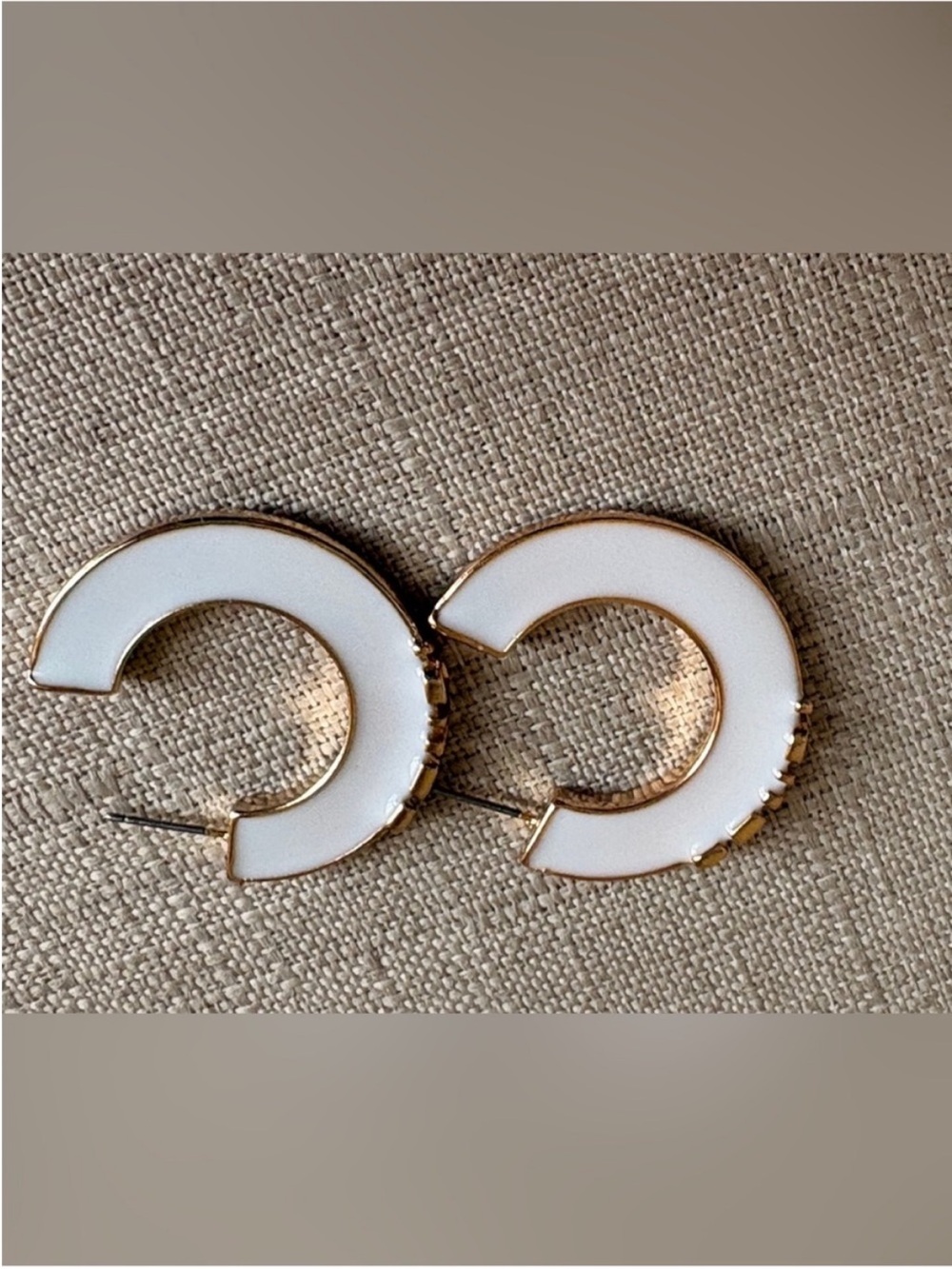 Fendi White and Gold Logo Hoop Earrings - Picture 3 of 5
